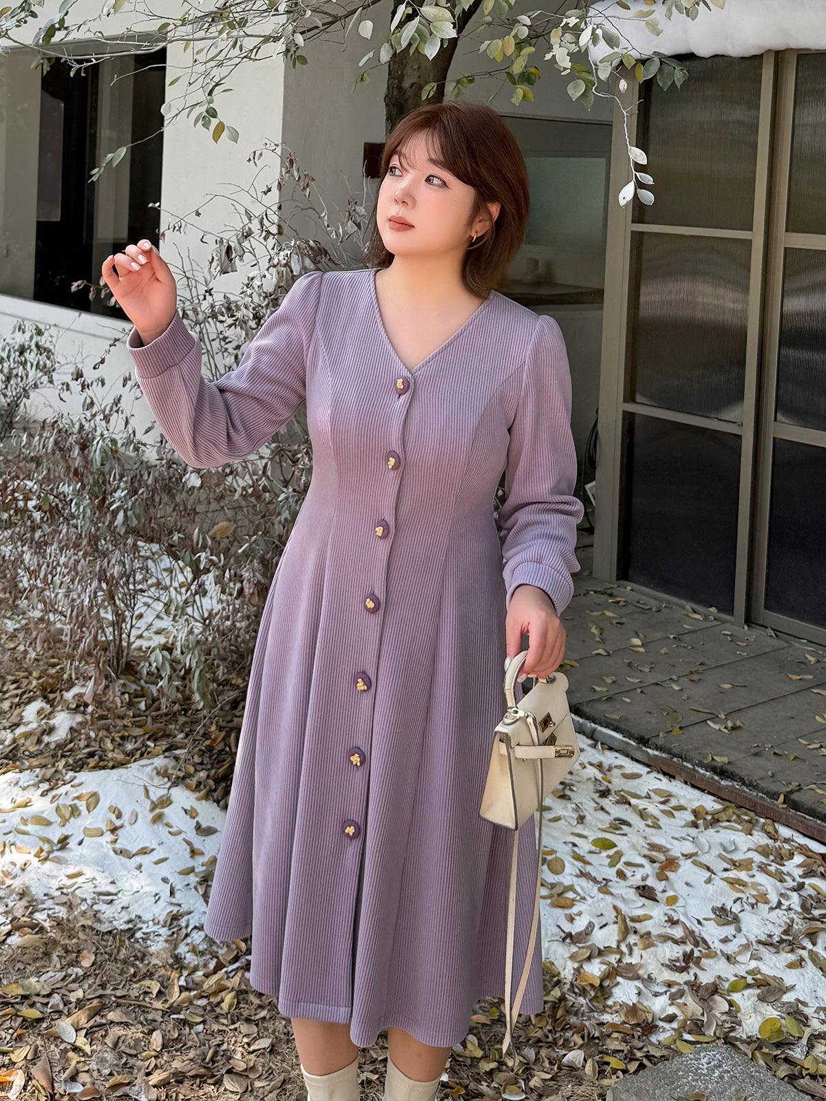 大きいサイズ レディース VネックボタンダウンAラインワンピース LL 3L 4L 5L