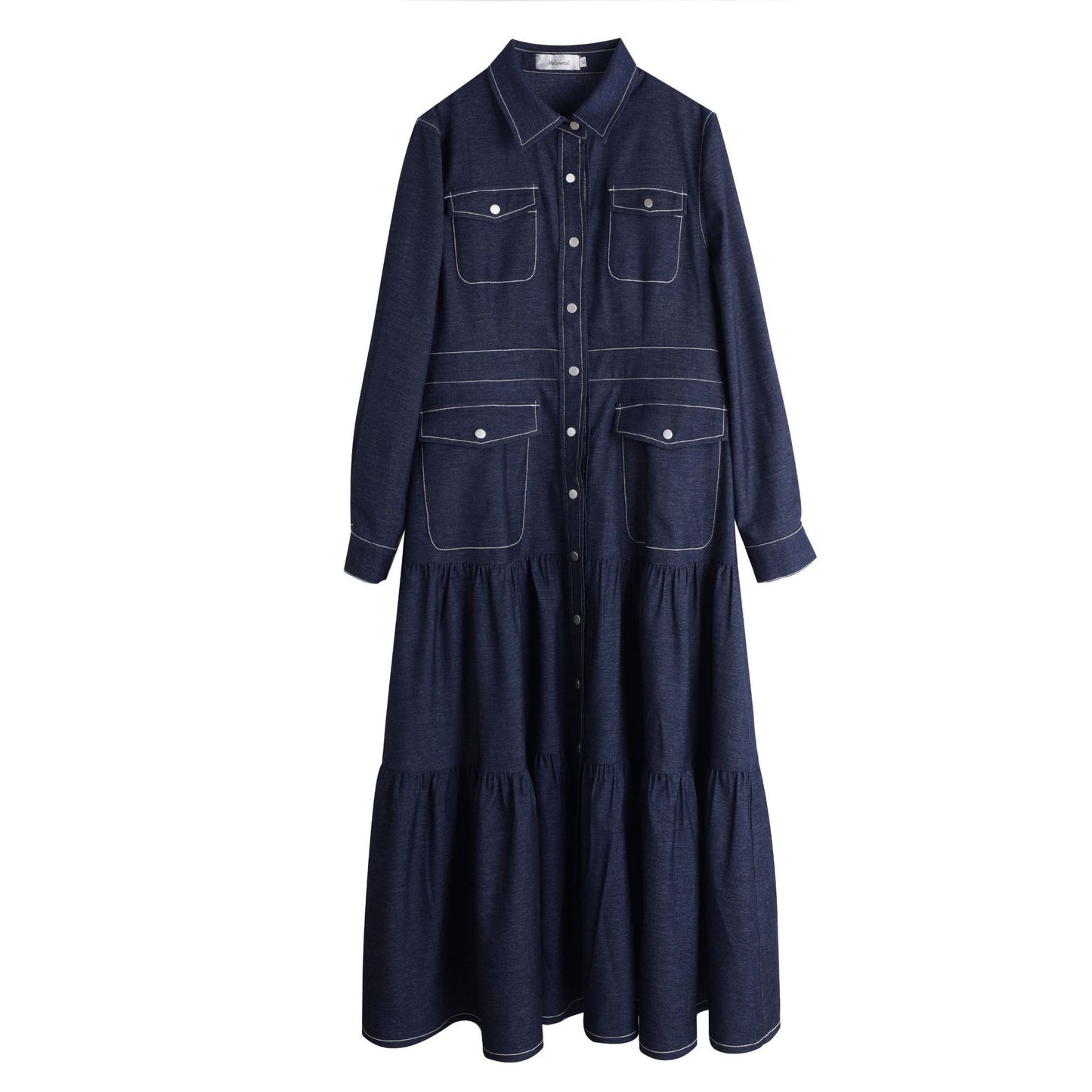 大きいサイズ レディース フリル厚手デニムシャツロングワンピース LL 3L 4L 5L