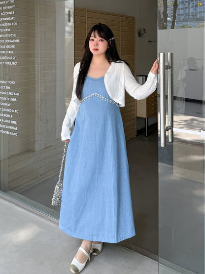 大きいサイズ レディース ツーピース（カーディガン＋デニムキャミソールワンピース） LL 3L 4L 5L 6L