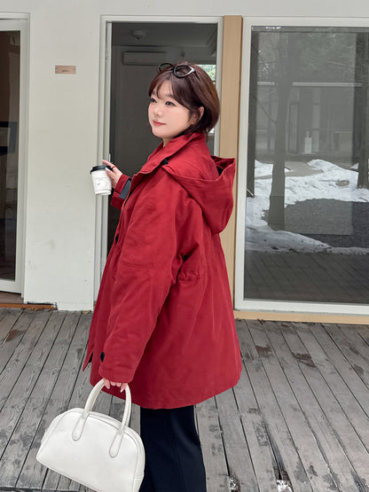 大きいサイズ レディース フード付きウエスト絞りキルティング中綿ジャケット 3L 4L 5L