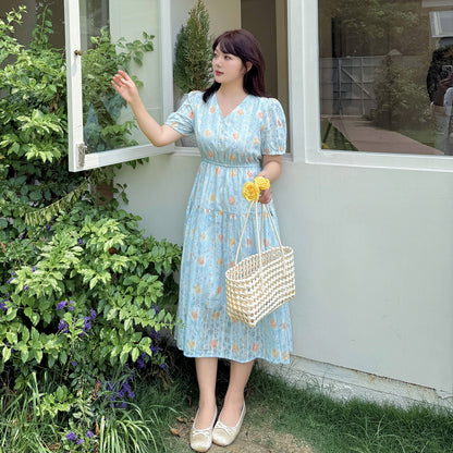 大きいサイズ レディース Vネック花柄ジャカードロングワンピース LL 3L 4L 5L