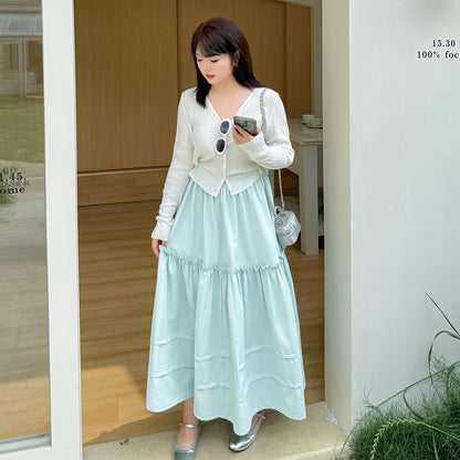 大きいサイズ レディース 花のつぼみ型ふんわりフリルロングスカート LL 3L 4L 5L