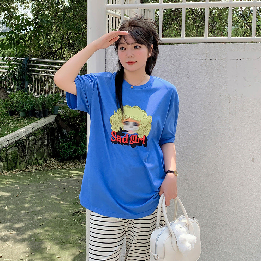 大きいサイズ レディース カートゥーンプリントルーズウエイト半袖Tシャツ LL 3L 4L 5L