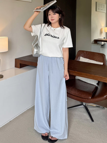 大きいサイズ レディース リネンライクサイドリボンイージーワイドパンツ LL 3L 4L 5L