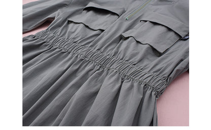 大きいサイズ レディース アウトドアフード付きワンピース LL 3L 4L 5L