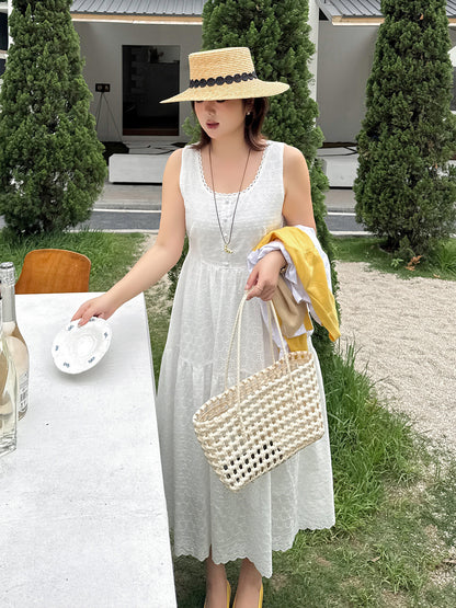 大きいサイズ レディース ホワイトノースリーブレースティアードワンピース LL 3L 4L 5L