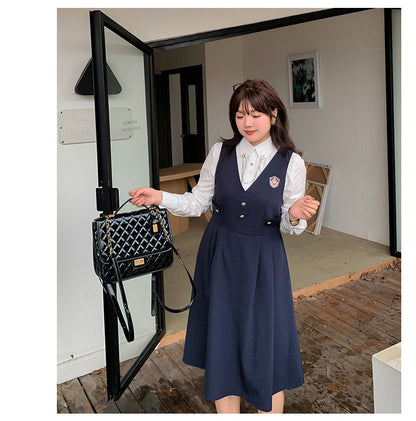 大きいサイズ レディース カレッジ風セットアップ星柄ワンピース二点セット LL 3L 4L 5L