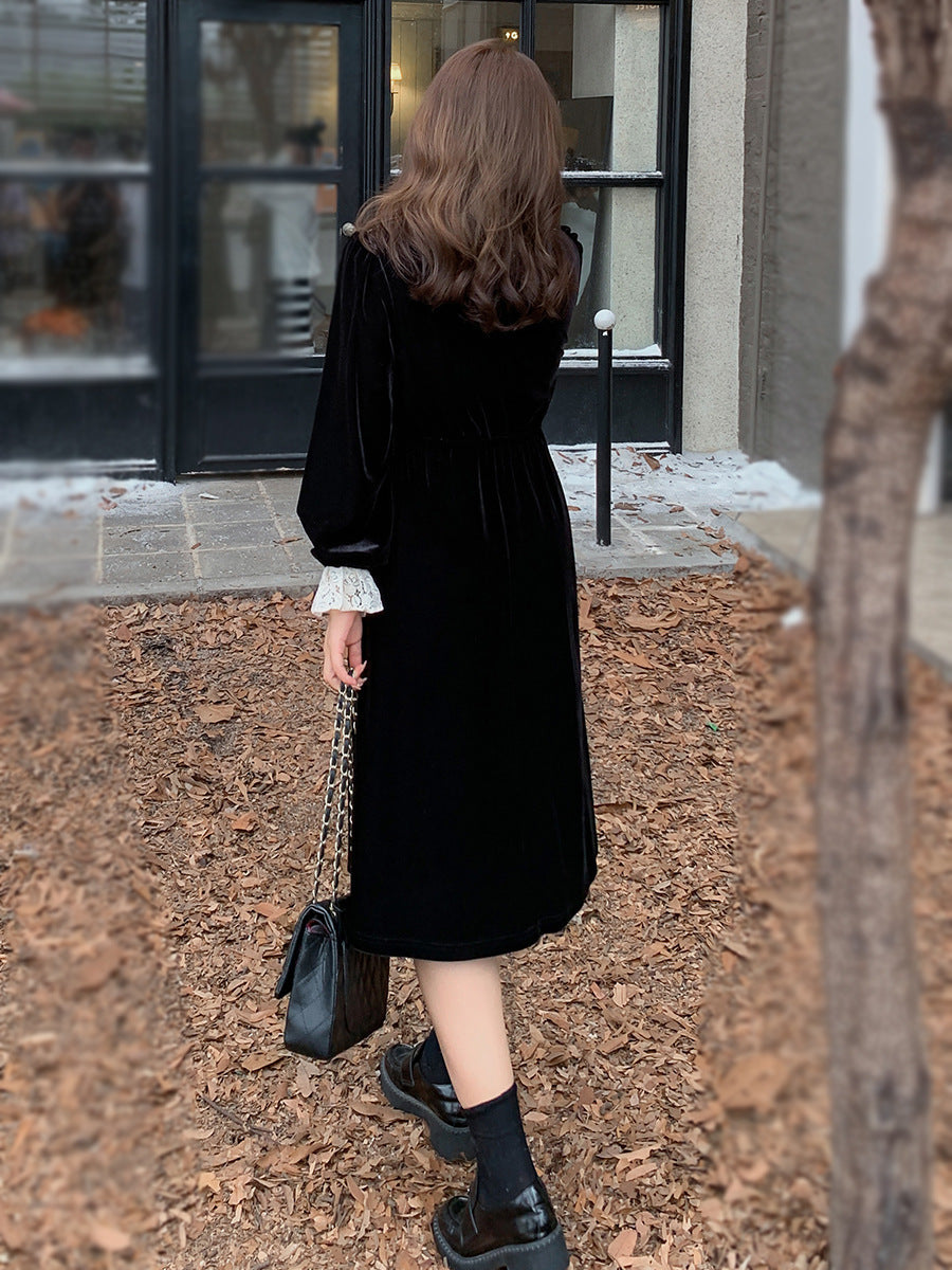 大きいサイズ レディース Vネックレースベルベットエレガントワンピース  LL 3L 4L 5L 6L