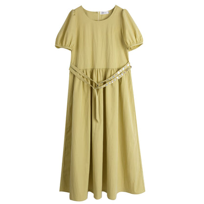 大きいサイズ レディース ラウンドネックダブルベルトカジュアルワンピース LL 3L 4L 5L