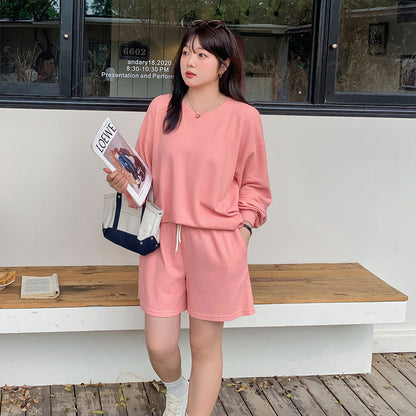 大きいサイズ レディース ゆるカジのスウェットトップス+ハーフパンツセット LL 3L 4L 5L