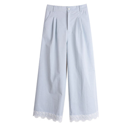 大きいサイズ レディース レースクロップドワイドレッグデニムパンツ LL 3L 4L 5L