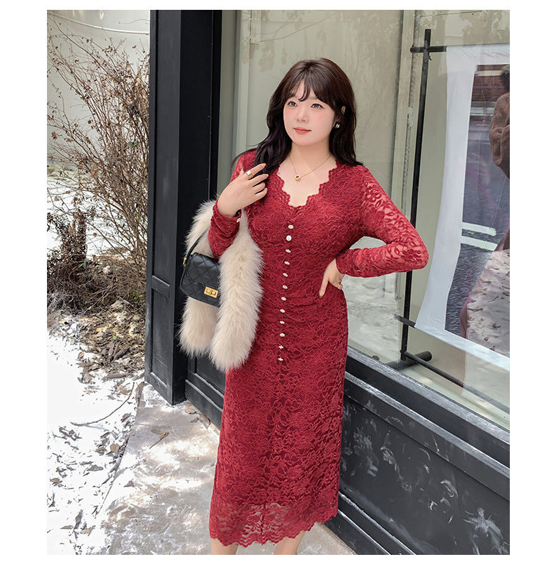 大きいサイズ レディース レースのVネックワンピース LL 3L 4L 5L