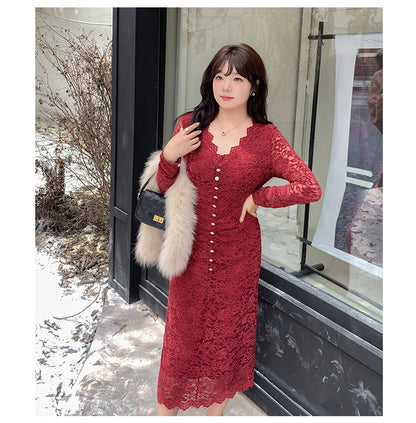 大きいサイズ レディース レースのVネックワンピース LL 3L 4L 5L