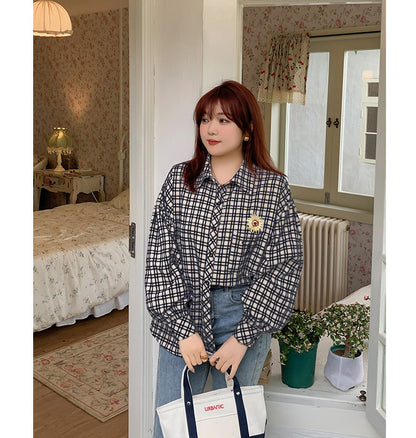 大きいサイズ レディース フラワープリントチェック柄シャツ LL 3L 4L 5L