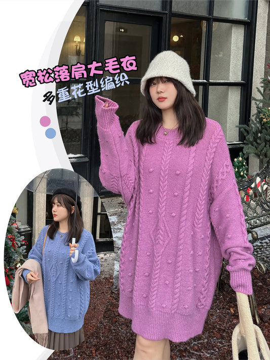 大きいサイズ レディース チュニック丈ケーブルニット LL 3L 4L 5L