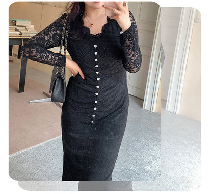 大きいサイズ レディース レースのVネックワンピース LL 3L 4L 5L