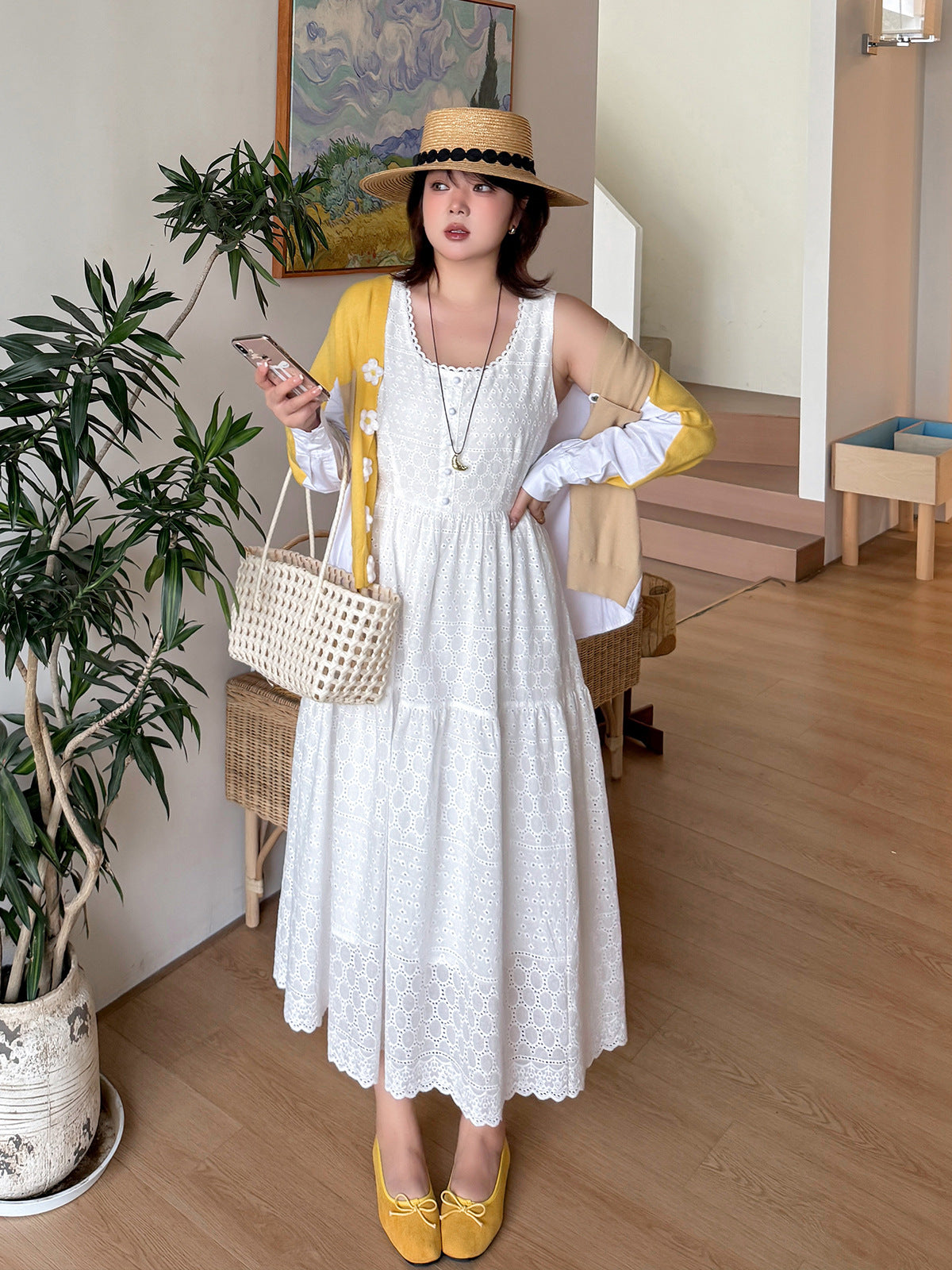 大きいサイズ レディース ホワイトノースリーブレースティアードワンピース LL 3L 4L 5L