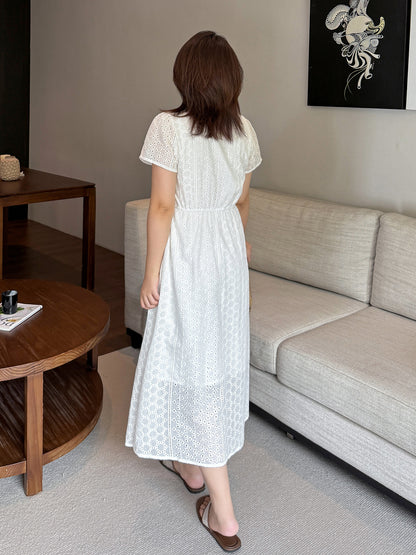 大きいサイズ レディース 刺繍コットンVネックワンピース LL 3L 4L 5L