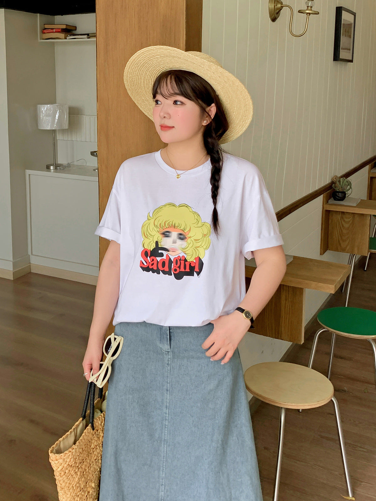 大きいサイズ レディース カートゥーンプリントルーズウエイト半袖Tシャツ LL 3L 4L 5L