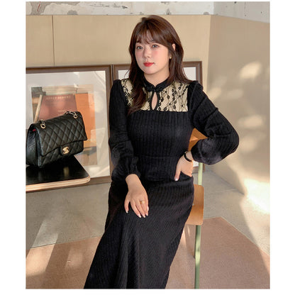 大きいサイズ レディース チャイナ風レースワンピース LL 3L 4L 5L