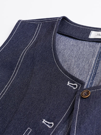 大きいサイズ レディース セットアップ（フェイクデニムステッチベスト＋スカート） LL 3L 4L 5L