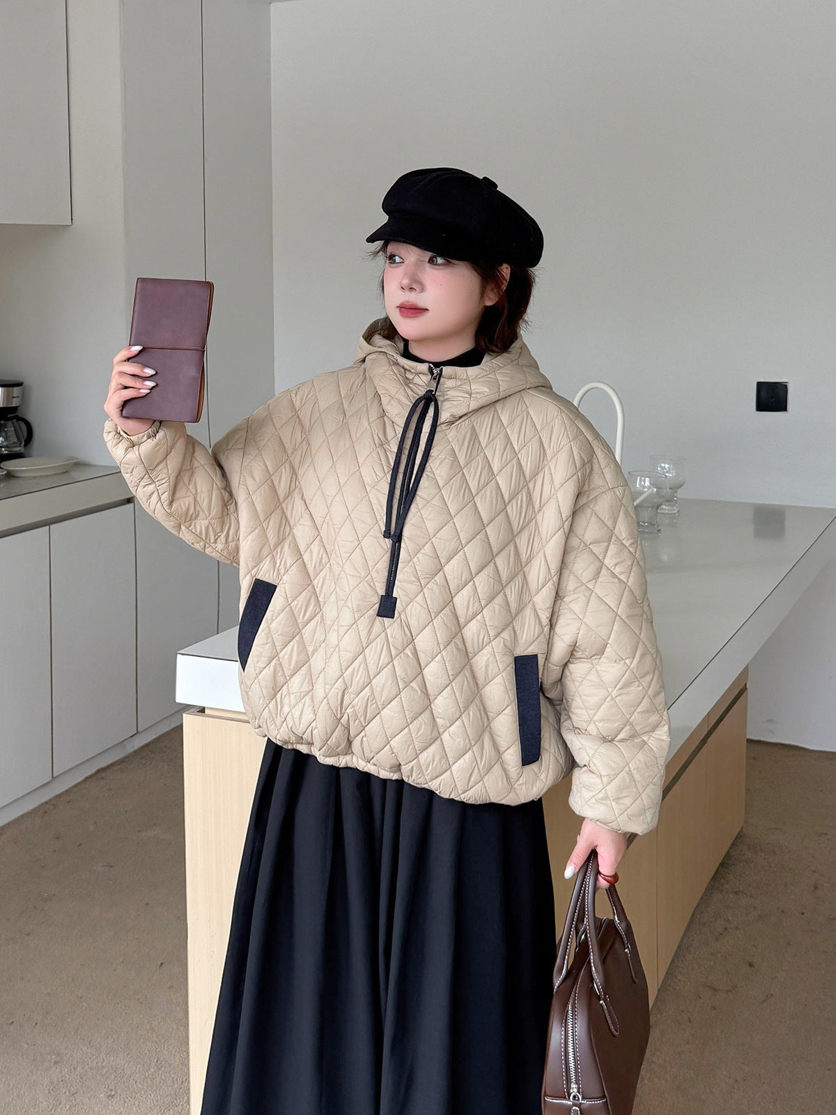 大きいサイズ レディース プルオーバーフード付きキルティングスウェットパーカー 3L 4L 5L