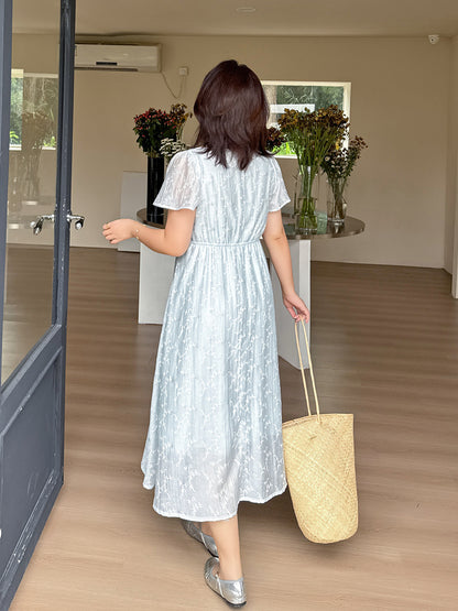 大きいサイズ レディース シアーフレンチフリルフラワーワンピース LL 3L 4L 5L
