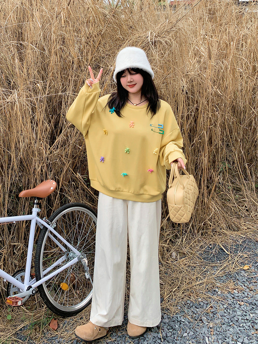 大きいサイズ レディース ベアー飾りルーズスウェットシャツトレーナー LL 3L 4L 5L