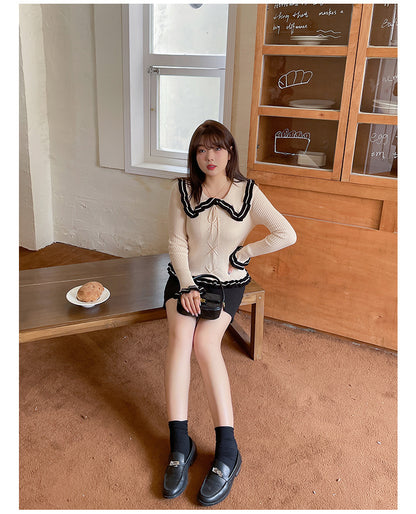 大きいサイズ レディース バイカラーのフリルカーディガン LL 3L 4L 5L