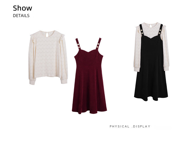 大きいサイズ レディース コーデュロイのレトロワンピース+フリルパフスリーブブラウス LL 3L 4L 5L