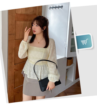 大きいサイズ レディース スクエアネックのペプラムレースブラウス LL 3L 4L 5L