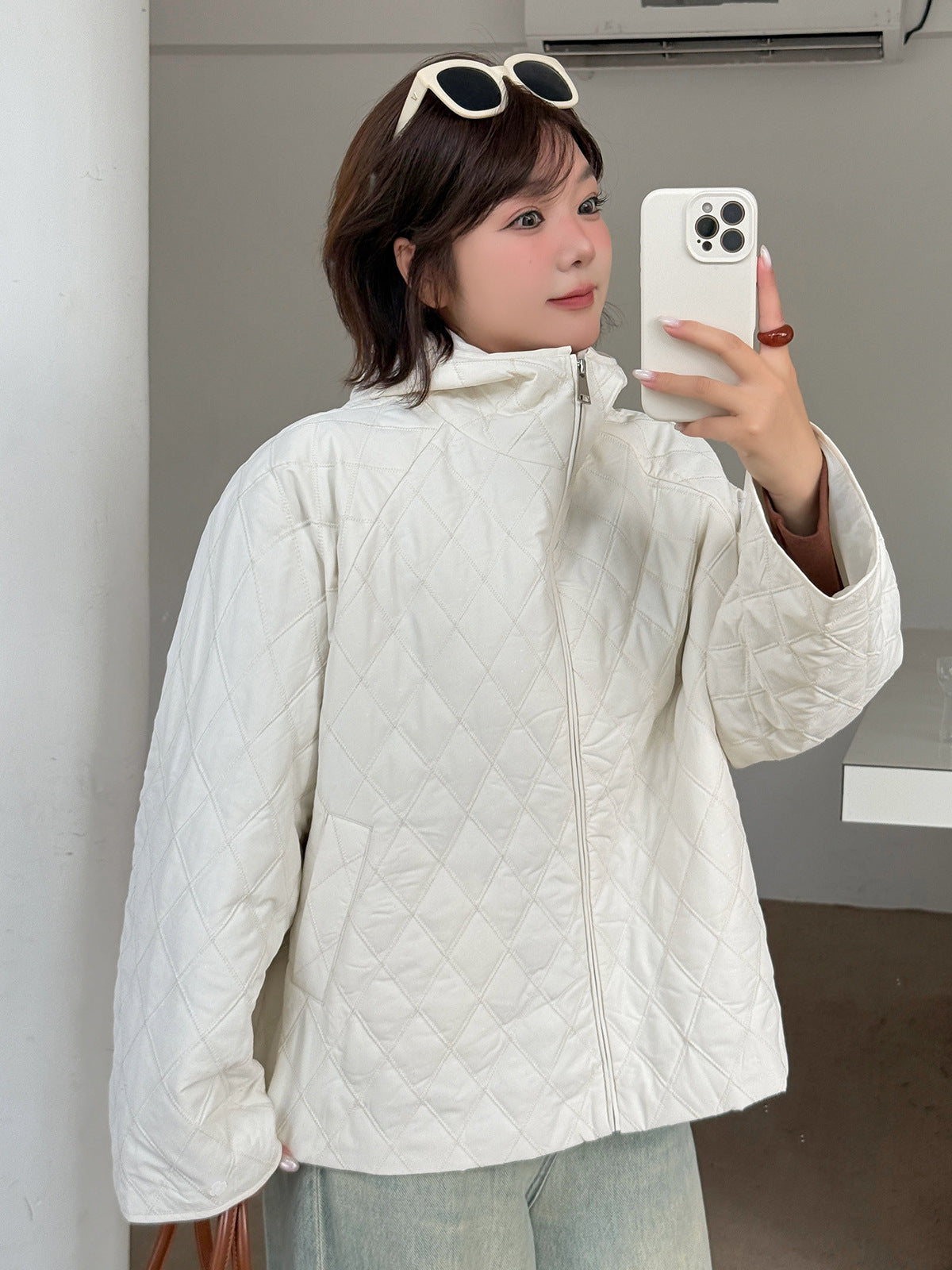 大きいサイズ レディース 軽量フード付きラメクロスステッチキルティングジャケット 3L 4L 5L