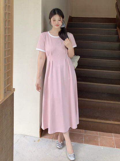 大きいサイズ レディース 配色ロゴウエストタックTシャツワンピース LL 3L 4L 5L 6L