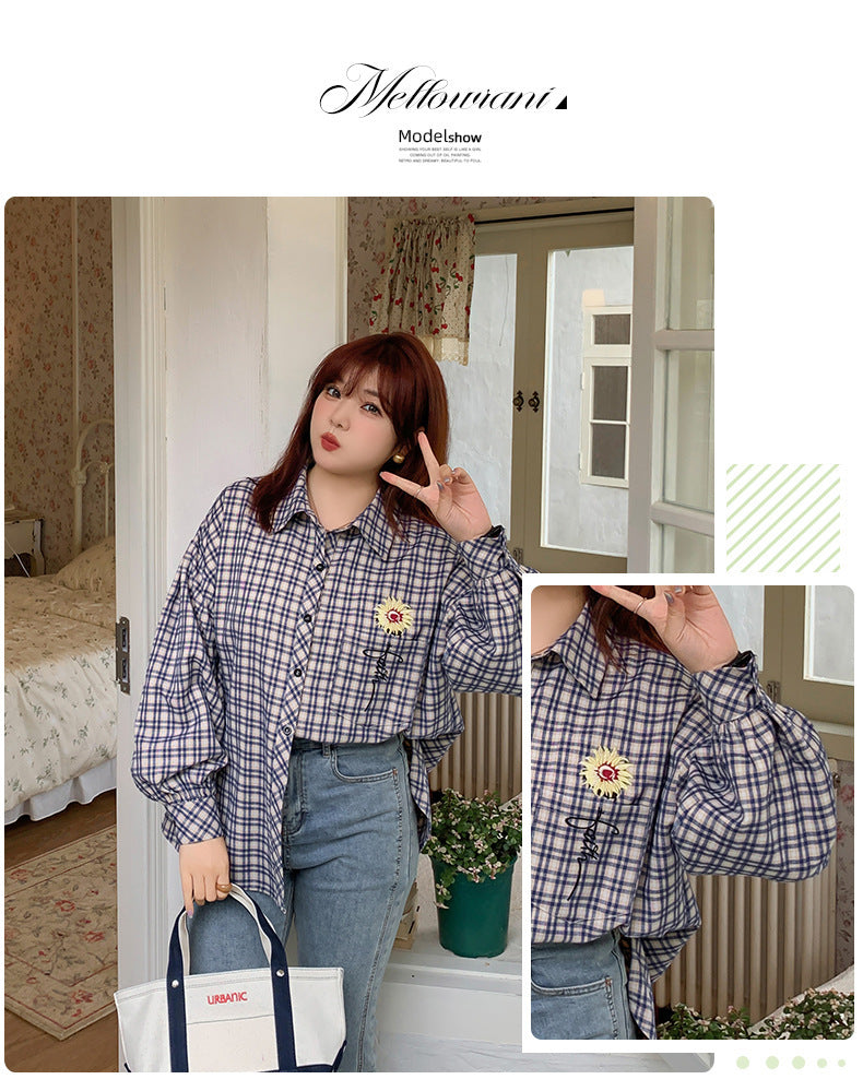 大きいサイズ レディース フラワープリントチェック柄シャツ LL 3L 4L 5L