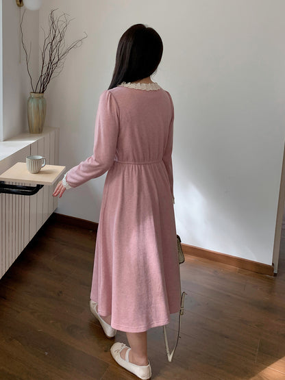 大きいサイズ レディース ラウンドネックレースニットワンピース LL 3L 4L 5L