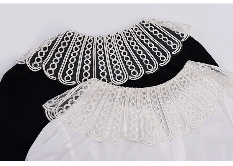 大きいサイズ レディース レースカラーのラウンドネックブラウス LL 3L 4L 5L