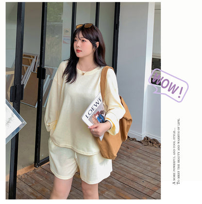 大きいサイズ レディース ゆるカジのスウェットトップス+ハーフパンツセット LL 3L 4L 5L