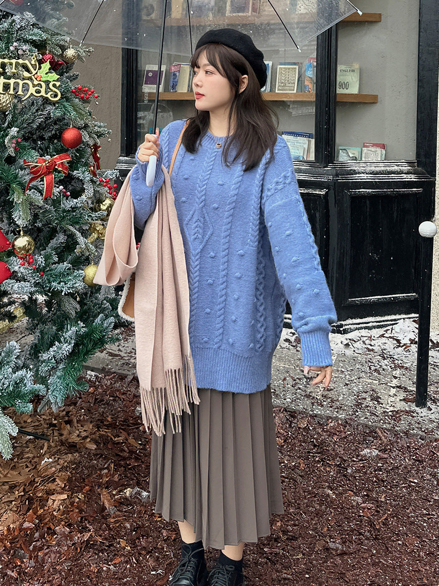 大きいサイズ レディース チュニック丈ケーブルニット LL 3L 4L 5L