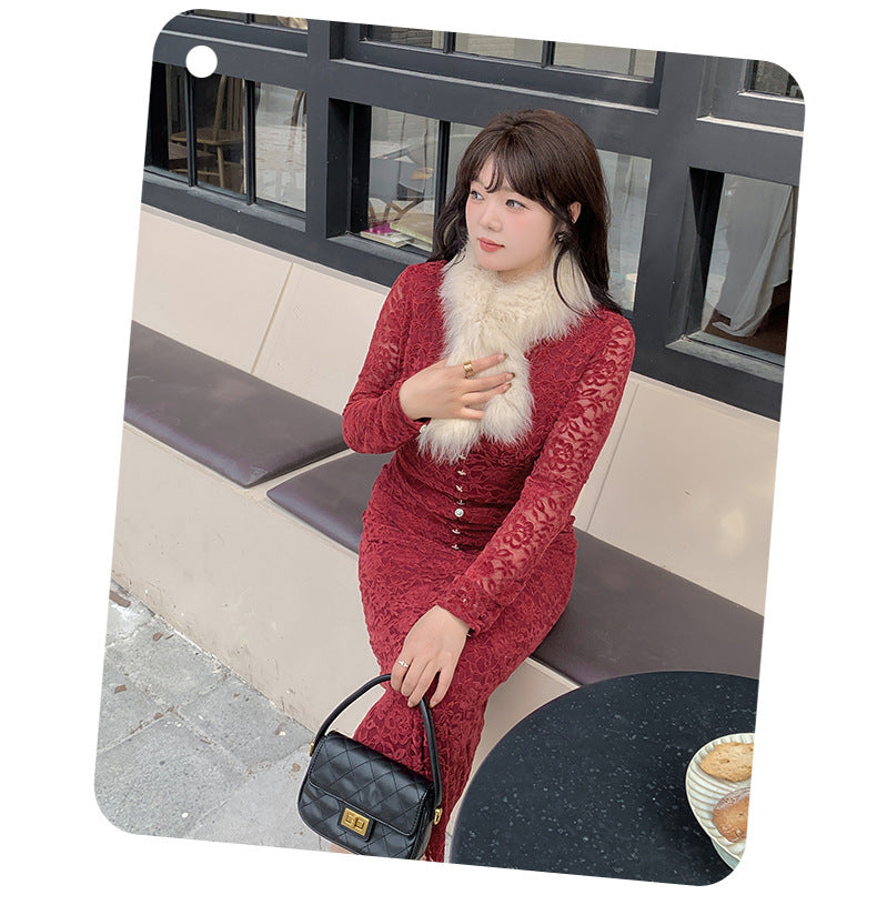 大きいサイズ レディース レースのVネックワンピース LL 3L 4L 5L