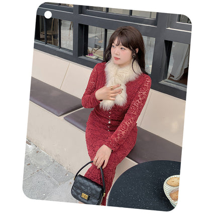 大きいサイズ レディース レースのVネックワンピース LL 3L 4L 5L