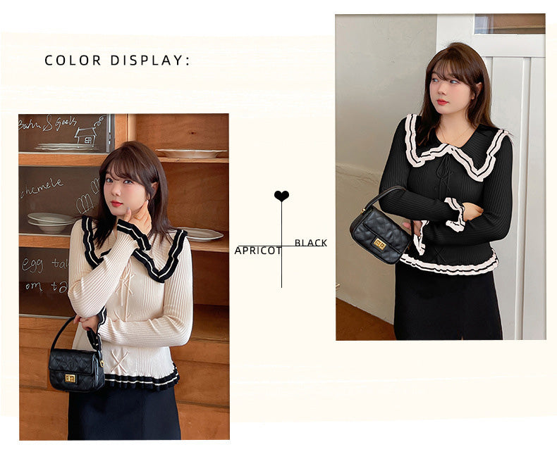 大きいサイズ レディース バイカラーのフリルカーディガン LL 3L 4L 5L