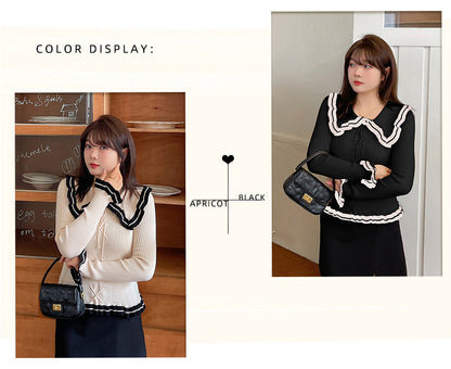 大きいサイズ レディース バイカラーのフリルカーディガン LL 3L 4L 5L