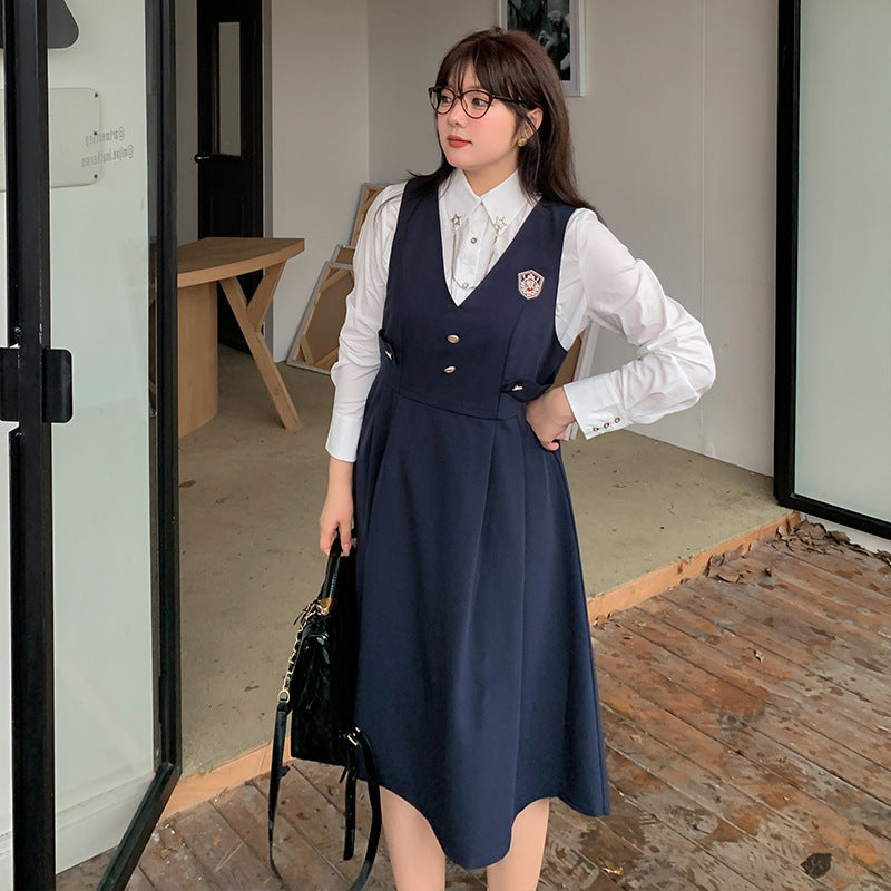 大きいサイズ レディース カレッジ風セットアップ星柄ワンピース二点セット LL 3L 4L 5L