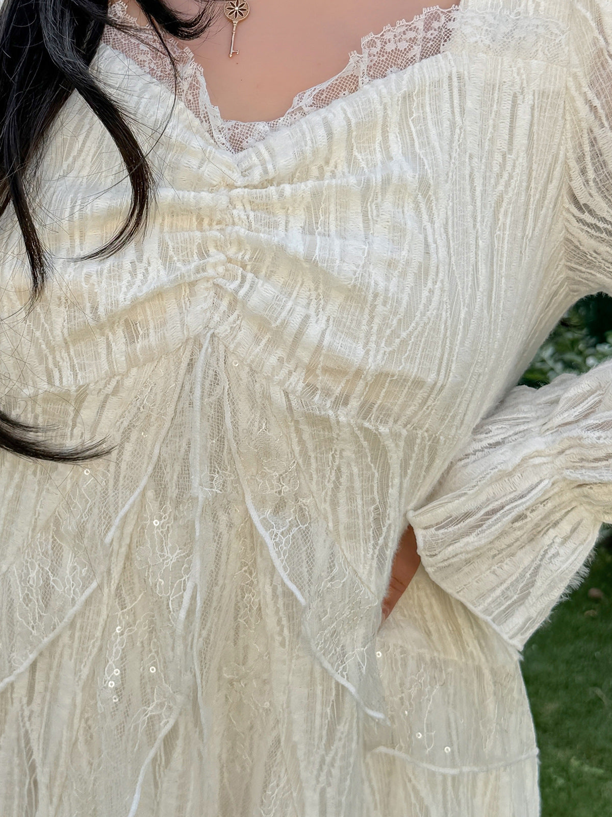 大きいサイズ レディース スパンコールチュールレースフェアリーワンピース LL 3L 4L 5L