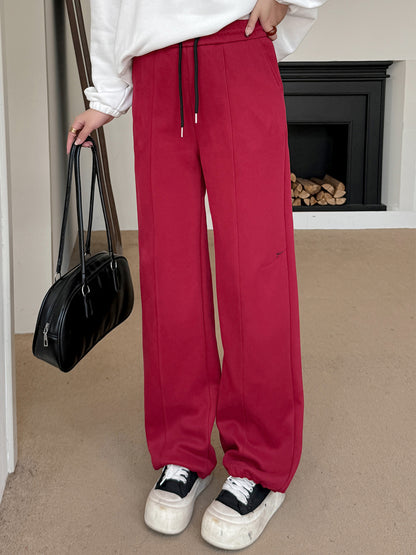 大きいサイズ レディース 刺繍ロゴニットカジュアルストレートパンツ LL 3L 4L 5L