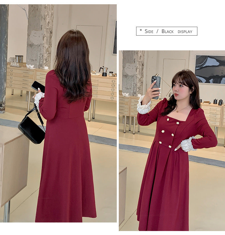 大きいサイズ レディース ダブルブレストのスクエアネックワンピース LL 3L 4L 5L