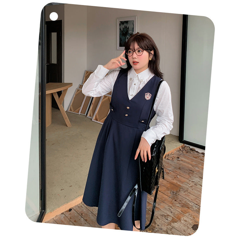 大きいサイズ レディース カレッジ風セットアップ星柄ワンピース二点セット LL 3L 4L 5L