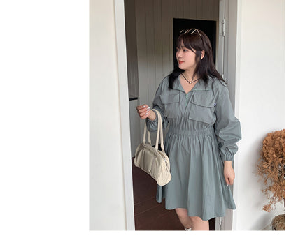 大きいサイズ レディース アウトドアフード付きワンピース LL 3L 4L 5L