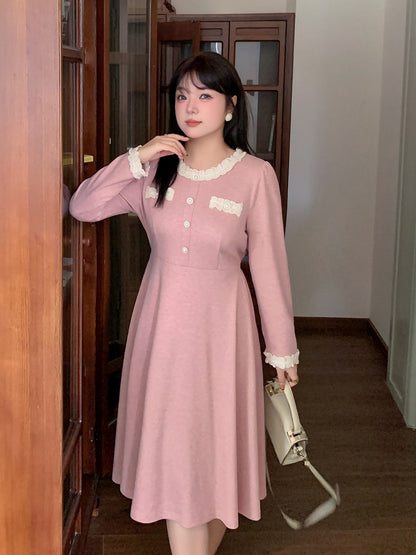 大きいサイズ レディース ラウンドネックレースニットワンピース LL 3L 4L 5L