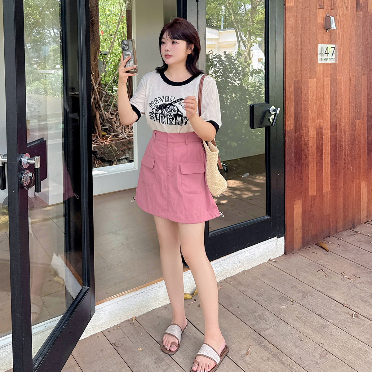 大きいサイズ レディース ドローストリング付きワークウェアスタイルミニスカート LL 3L 4L 5L